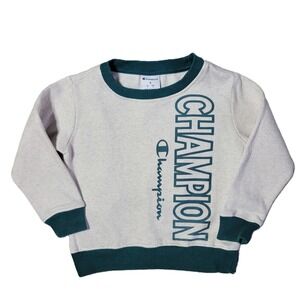Kids Champion Sweatshirt Pullover Crewneck Long Sleeve Gray Green Size 4